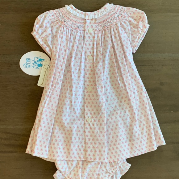 New Luli & Me Apples Print Smocked Bishop Dress - Picture 4 of 5